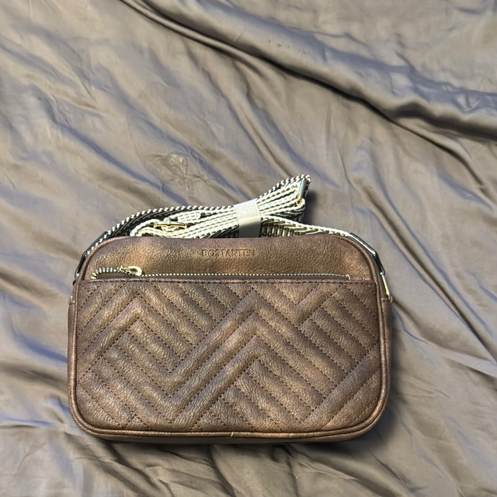 NWT Brown Crossbody Bag with Chevron Pattern